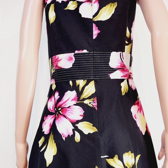 Donna Ricco Black Tropical Floral Hibiscus Print Sleeveless Sundress - Picture 8 of 11